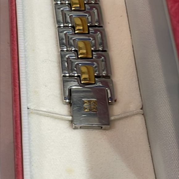 GIVENCHY Gold Silver Combination Swiss White Dial Rectangular Watch - Picture 5 of 6